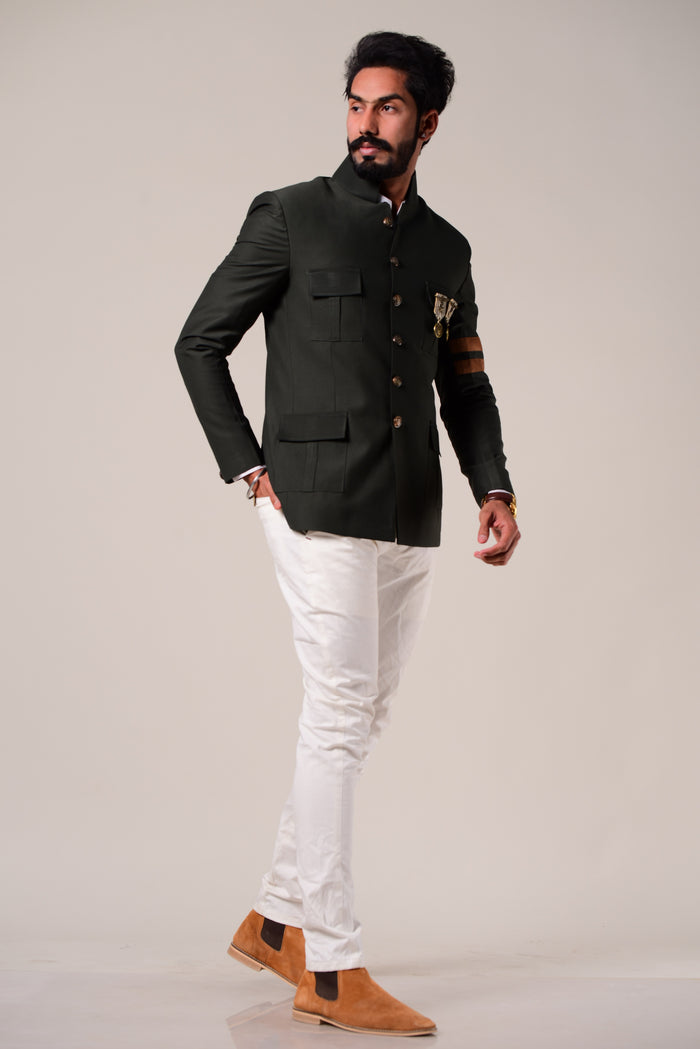 Dark Green Jodhpuri Bandhgala Blazer