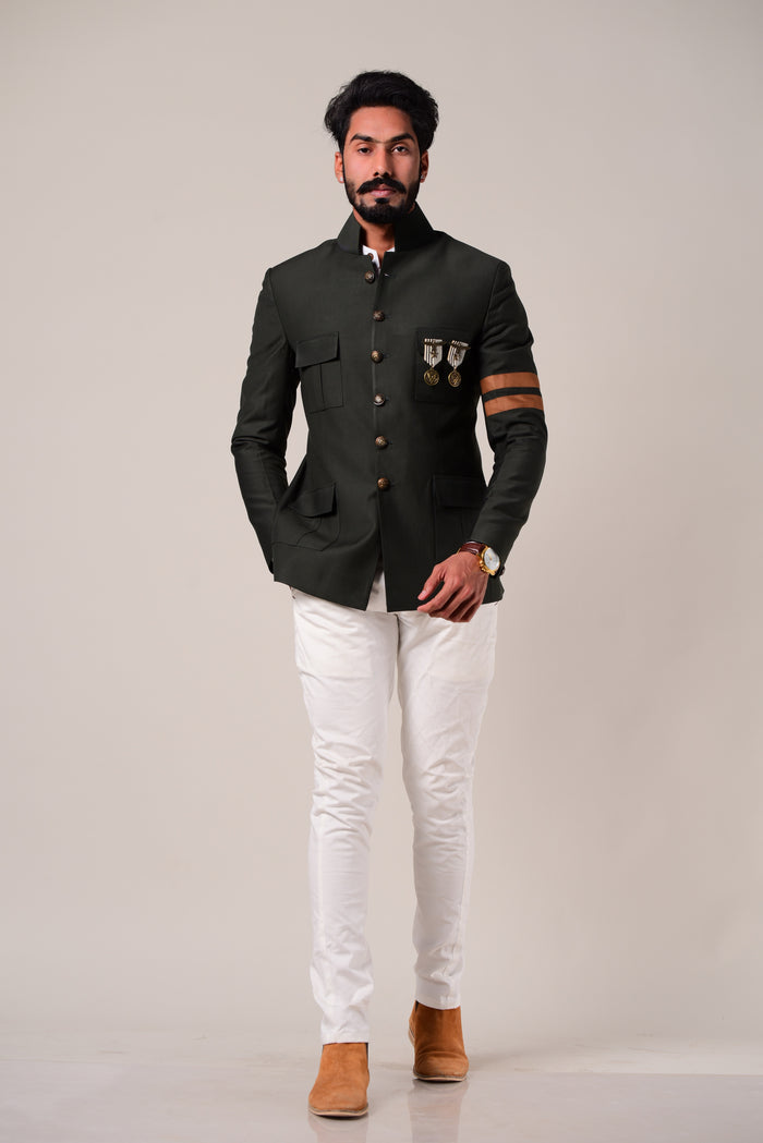 Dark Green Jodhpuri Bandhgala Blazer