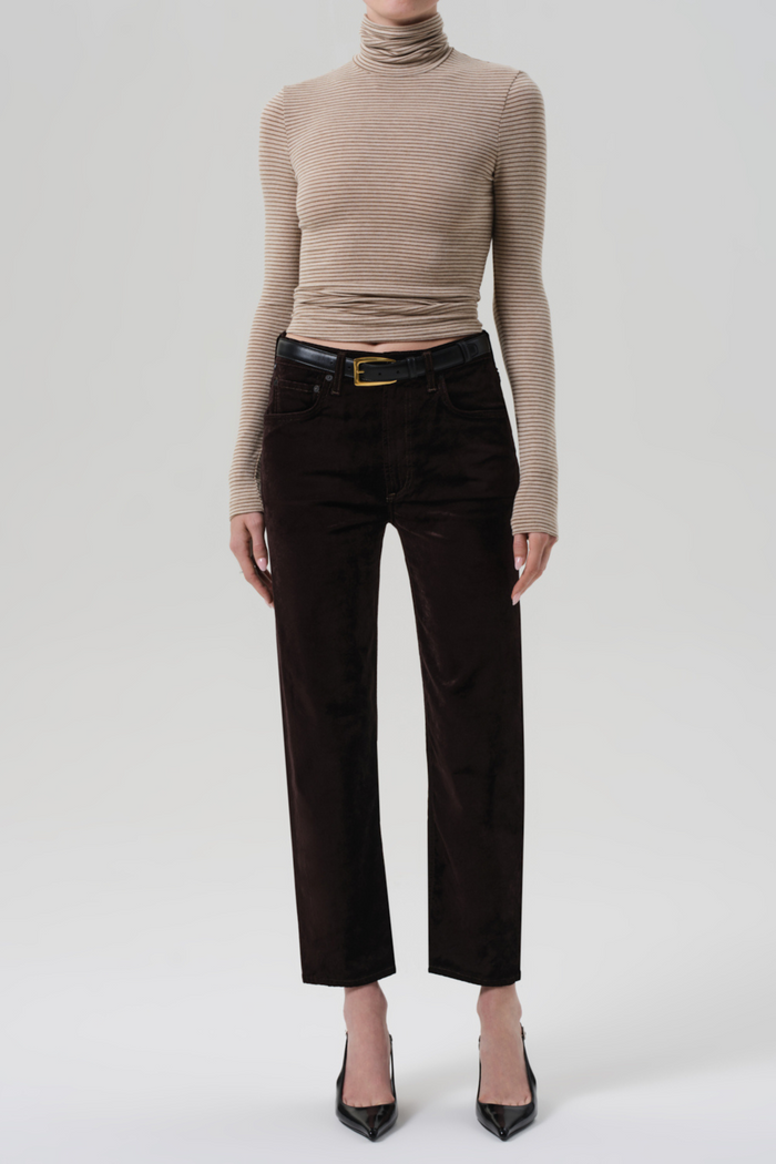 Delfina Velvet High-Rise Straight Leg Pants