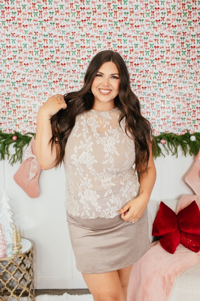 Delicate Details Top In Nude Shimmer Lace - Reg & Curvy - Macoma Boutique100 Short Sleeve