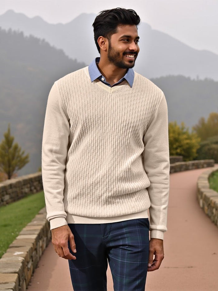 Den White V-Neck Full Sleeve T-shirt / Sweater