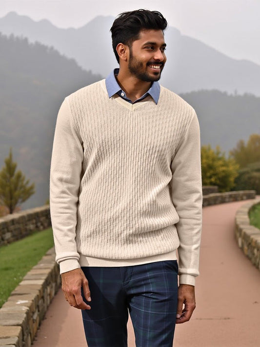 Den White V-Neck Full Sleeve T-shirt / Sweater