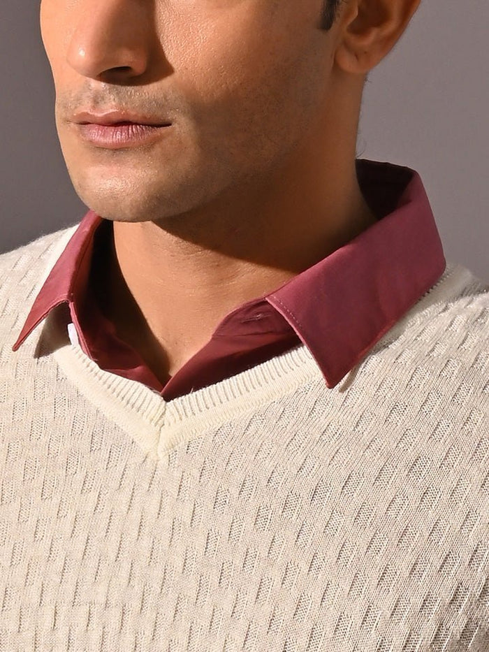 Den White V-Neck Full Sleeve T-shirt/Sweater