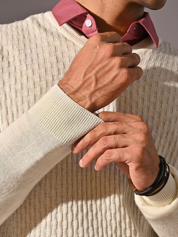 Den White V-Neck Full Sleeve T-shirt/Sweater