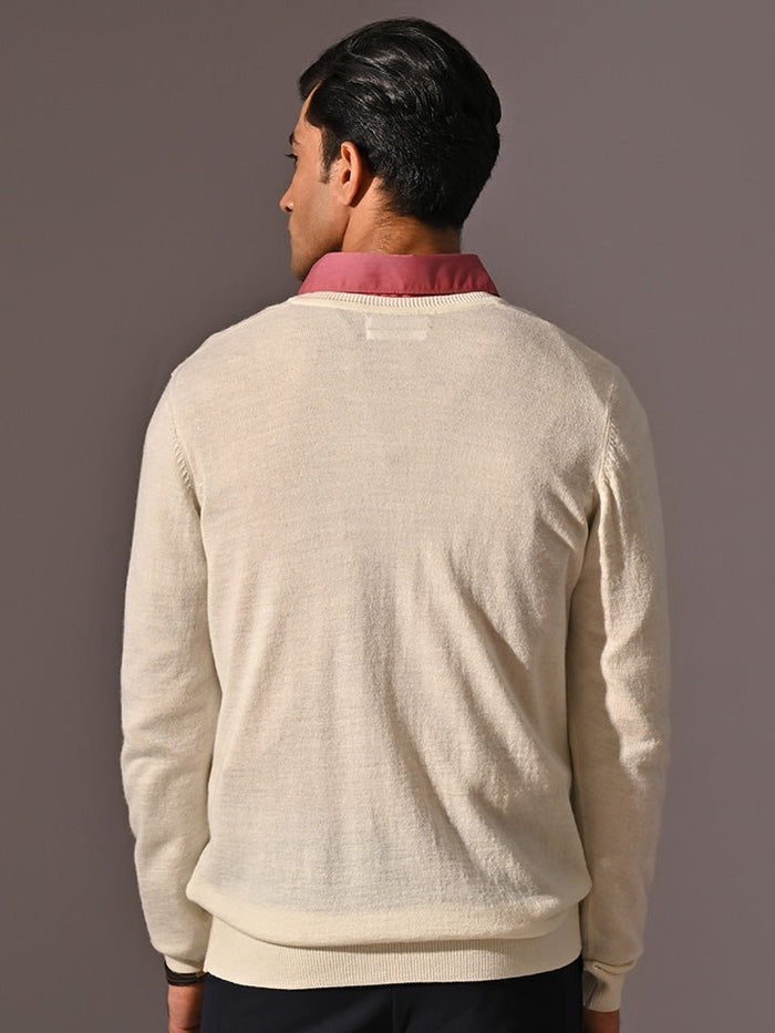 Den White V-Neck Full Sleeve T-shirt/Sweater