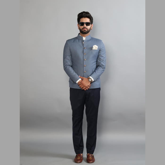 Denim Grey Jodhpuri Blazer with  Black Trouser| Perfect for Wedding and Casual wear|