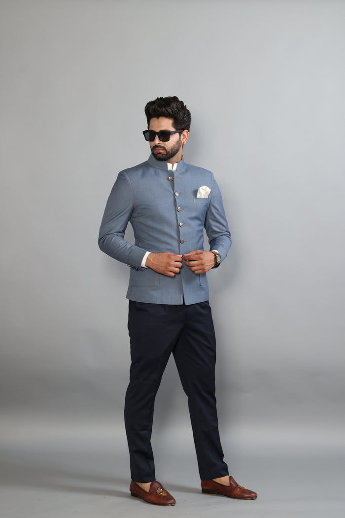 Denim Grey Jodhpuri Blazer with  Black Trouser| Perfect for Wedding and Casual wear|