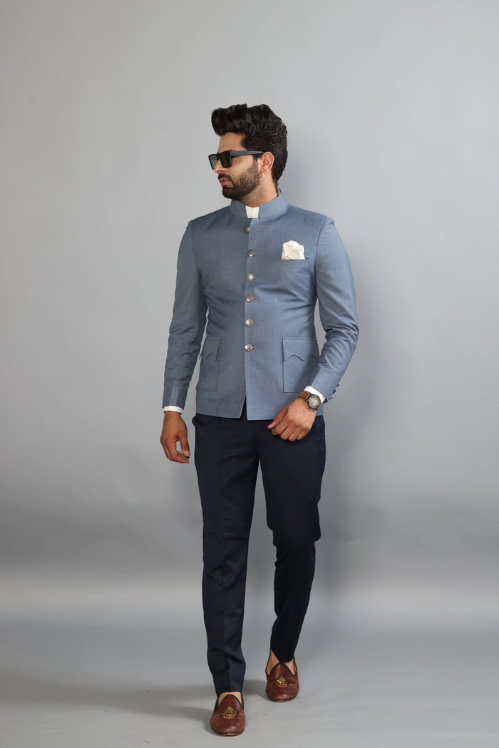 Denim Grey Jodhpuri Blazer with  Black Trouser| Perfect for Wedding and Casual wear|