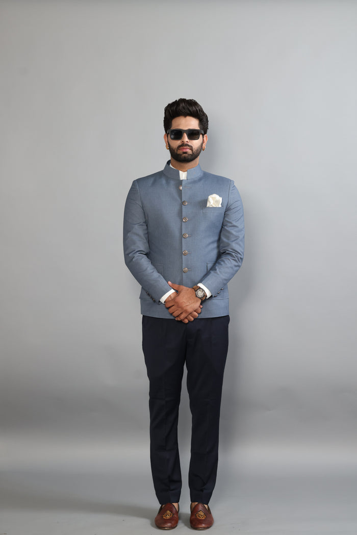 Denim Grey Jodhpuri Blazer with  Black Trouser| Perfect for Wedding and Casual wear|