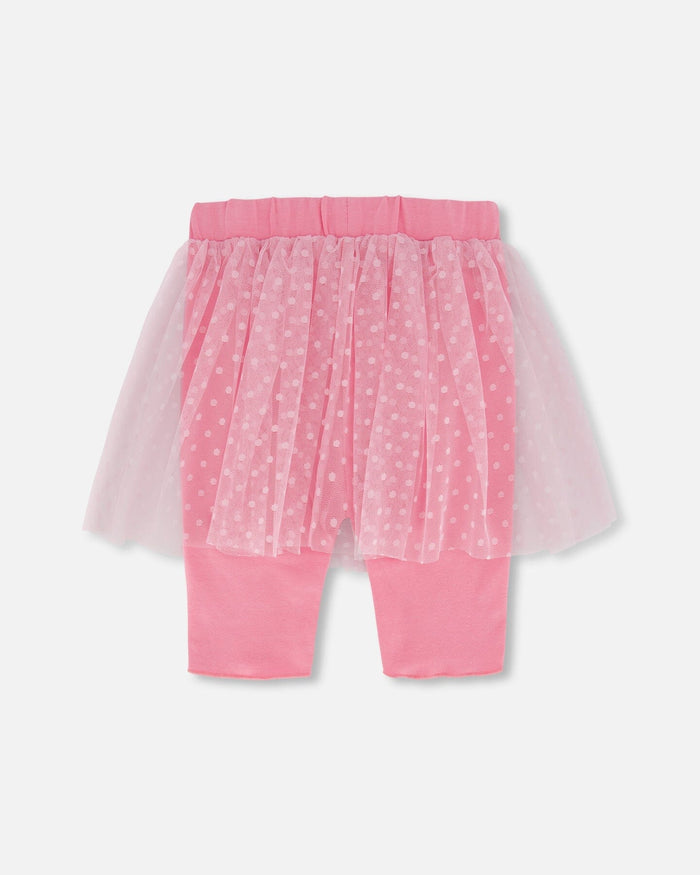 Deux Par Deux Biker Short With Mesh Skirt - Hot Pink