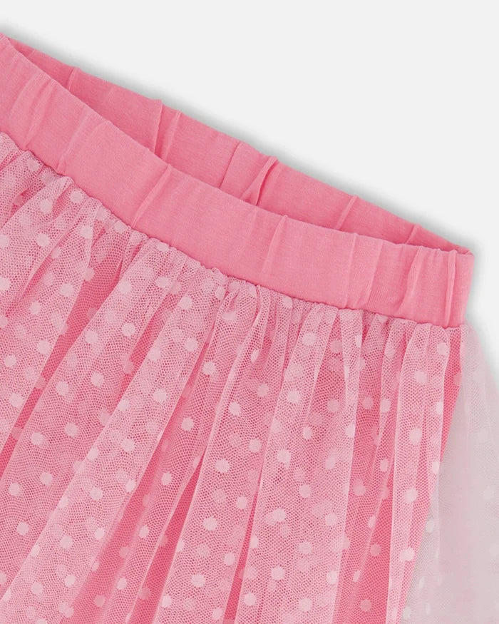 Deux Par Deux Biker Short With Mesh Skirt - Hot Pink