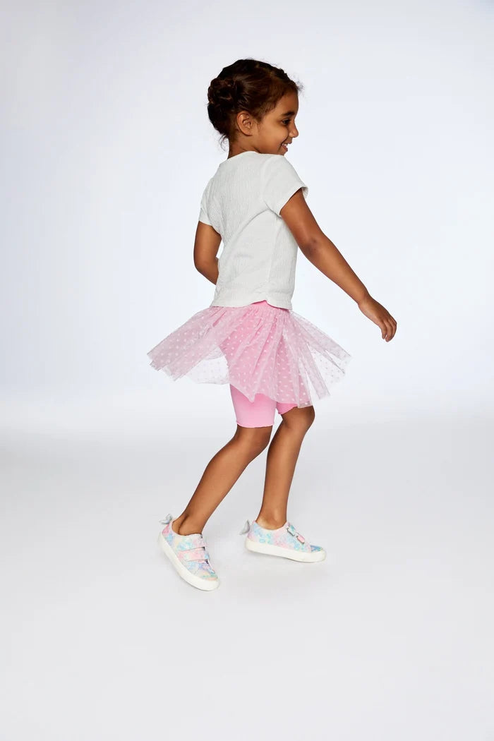 Deux Par Deux Biker Short With Mesh Skirt - Hot Pink