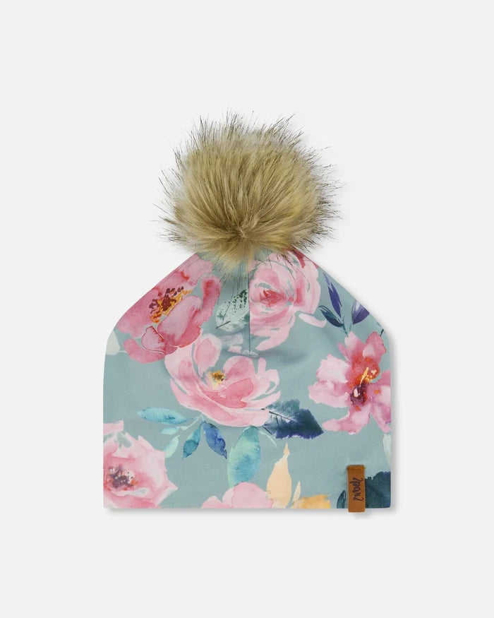 Deux Par Deux Detachable Pompom Hat - Watercolor Roses