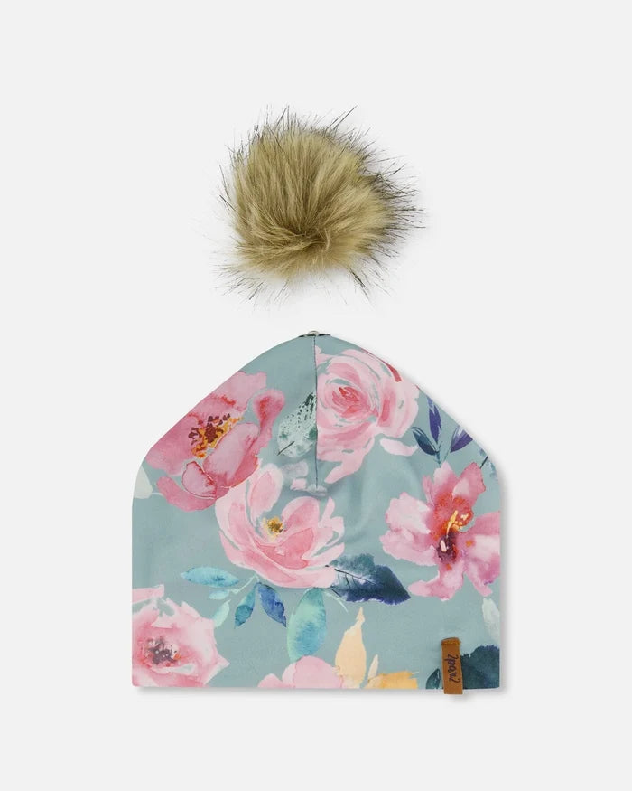 Deux Par Deux Detachable Pompom Hat - Watercolor Roses