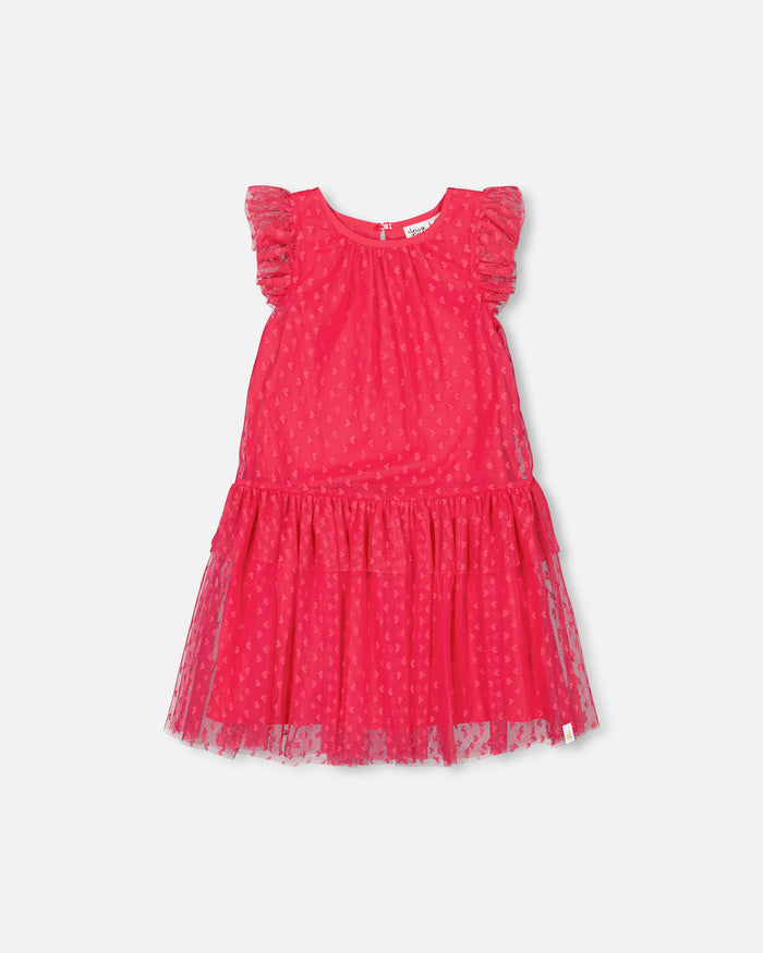 Deux Par Deux Heart Mesh Jaquard Dress - Azalea Pink