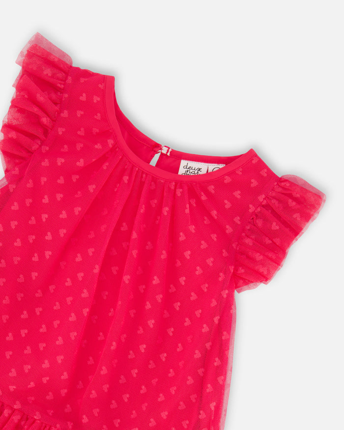 Deux Par Deux Heart Mesh Jaquard Dress - Azalea Pink