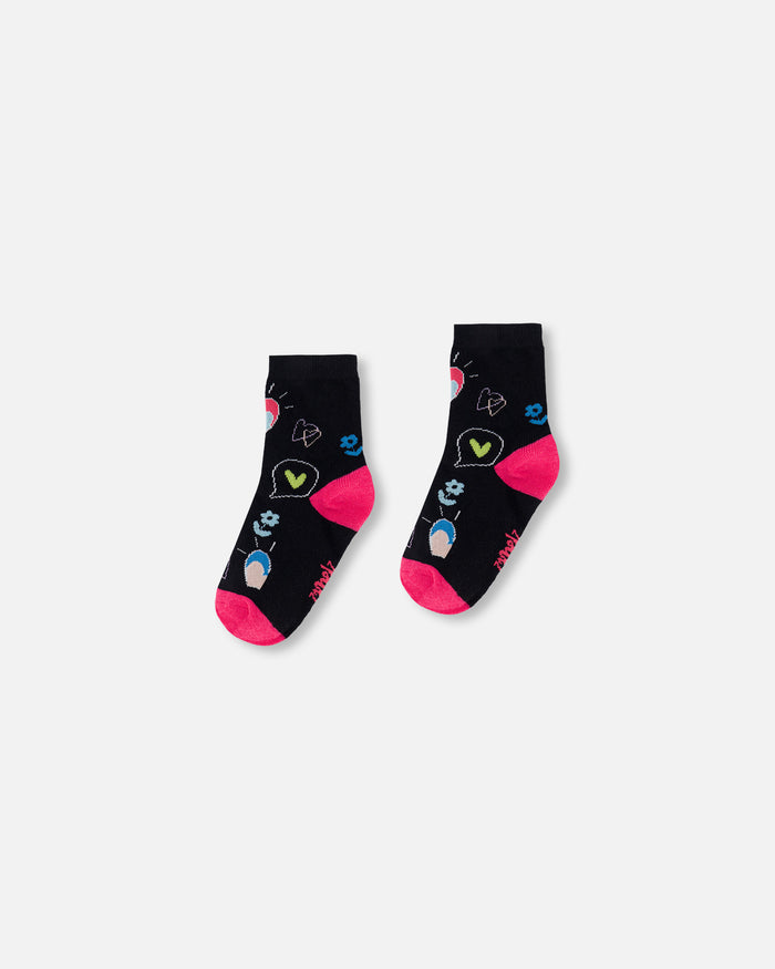Deux Par Deux Jacquard Socks - Anthracite