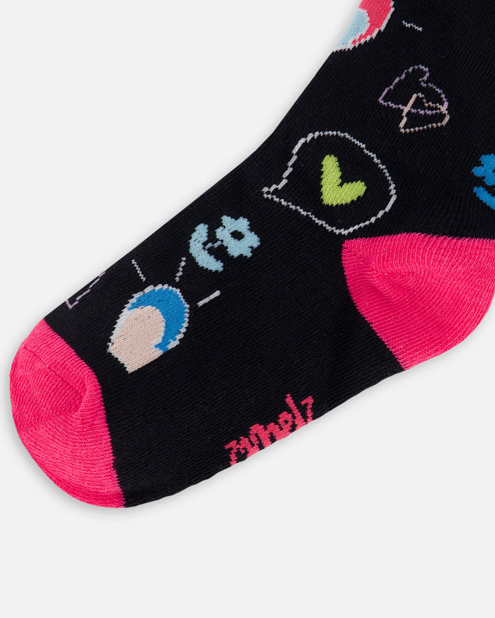 Deux Par Deux Jacquard Socks - Anthracite