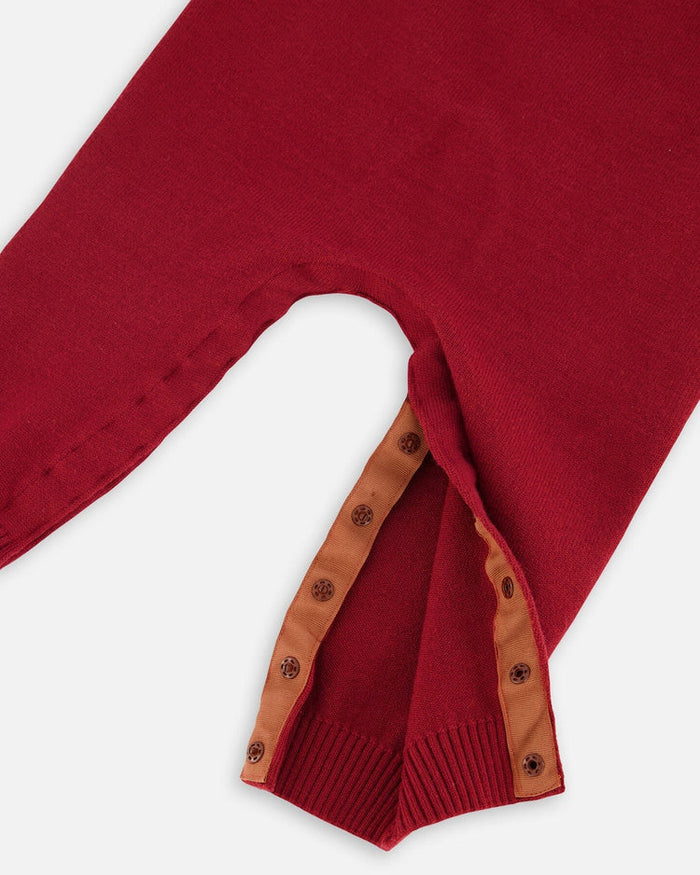 Deux Par Deux Knitted Icelandic One Piece And Hat Set - Rumba Red Burgundy