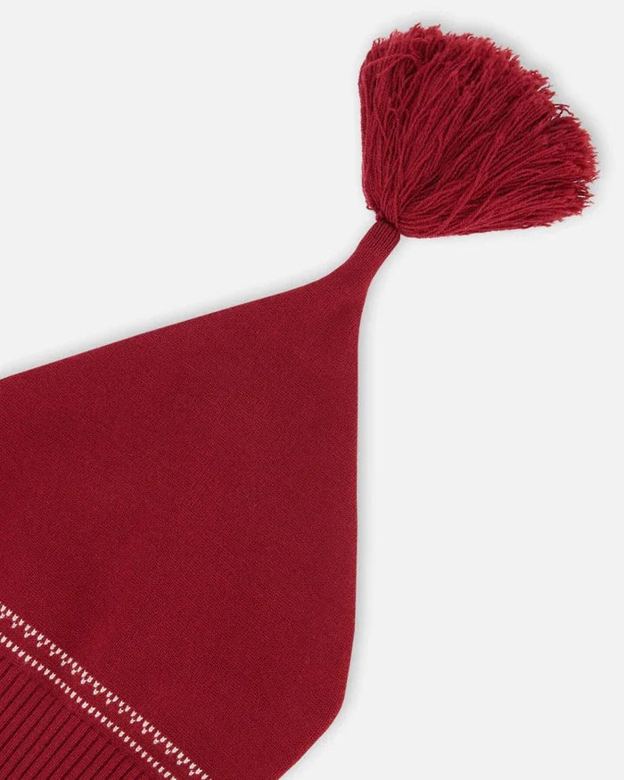 Deux Par Deux Knitted Icelandic One Piece And Hat Set - Rumba Red Burgundy