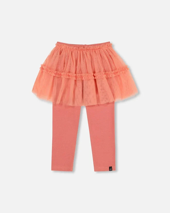 Deux Par Deux Leggings With Tulle Skirt - Terra Cotta