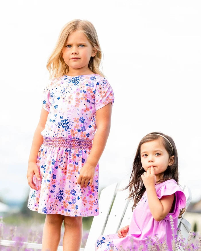 Deux Par Deux Organic Cotton Dress Lavender Printed Fields Flowers