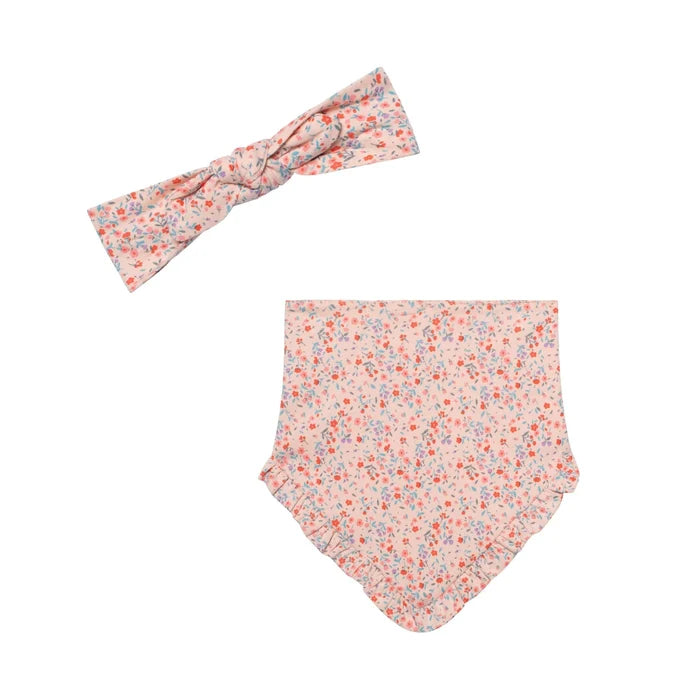 Deux Par Deux Organic Cotton Headband & Bib Set - Little Flowers
