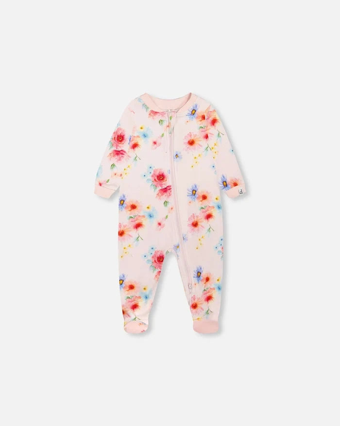 Deux Par Deux Organic Cotton One Piece Pajama - Printed Bouquet of Flowers