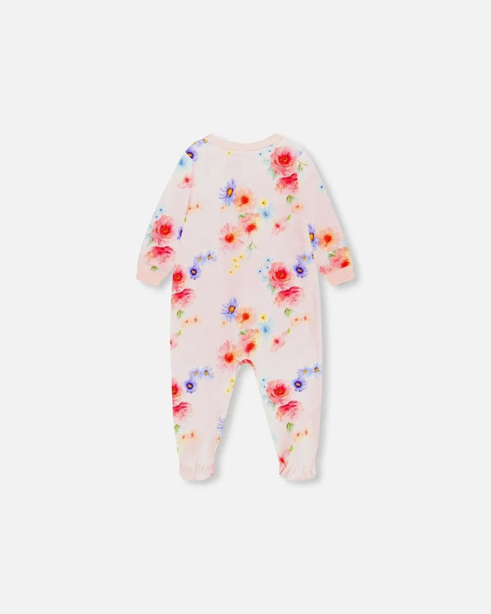 Deux Par Deux Organic Cotton One Piece Pajama - Printed Bouquet of Flowers