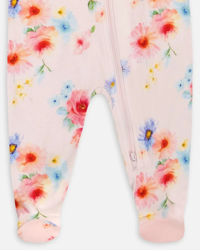 Deux Par Deux Organic Cotton One Piece Pajama - Printed Bouquet of Flowers