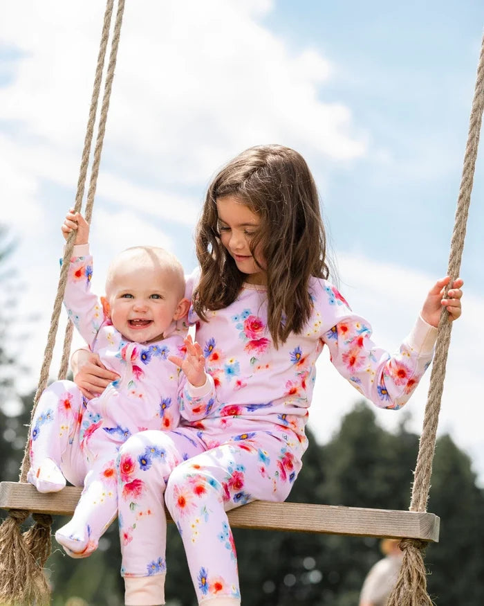 Deux Par Deux Organic Cotton One Piece Pajama - Printed Bouquet of Flowers