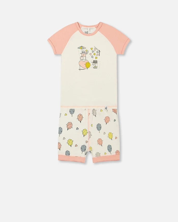 Deux Par Deux Organic Cotton Short Two Piece Pajama Set - Printed Candy Floss