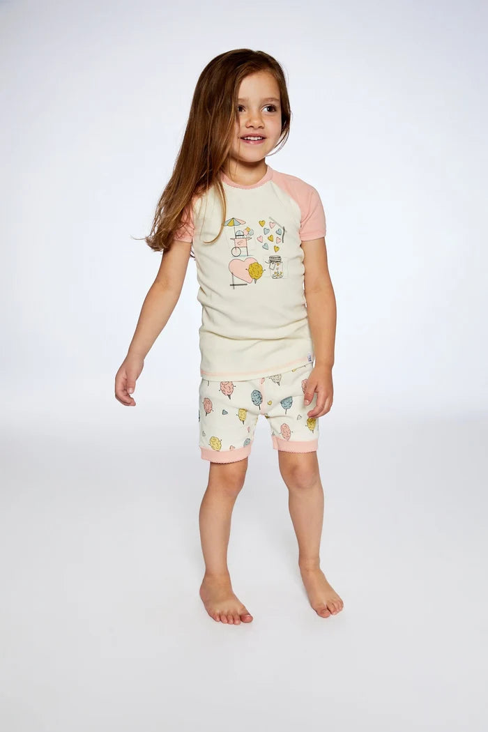 Deux Par Deux Organic Cotton Short Two Piece Pajama Set - Printed Candy Floss