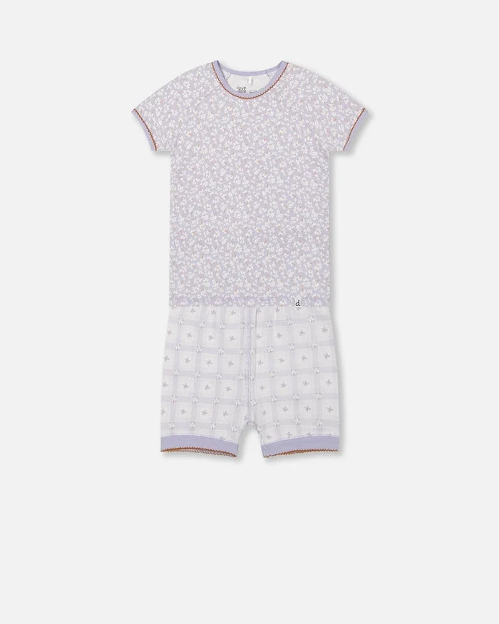 Deux Par Deux Organic Cotton Short Two Piece Pajama Set - Printed Little Flowers