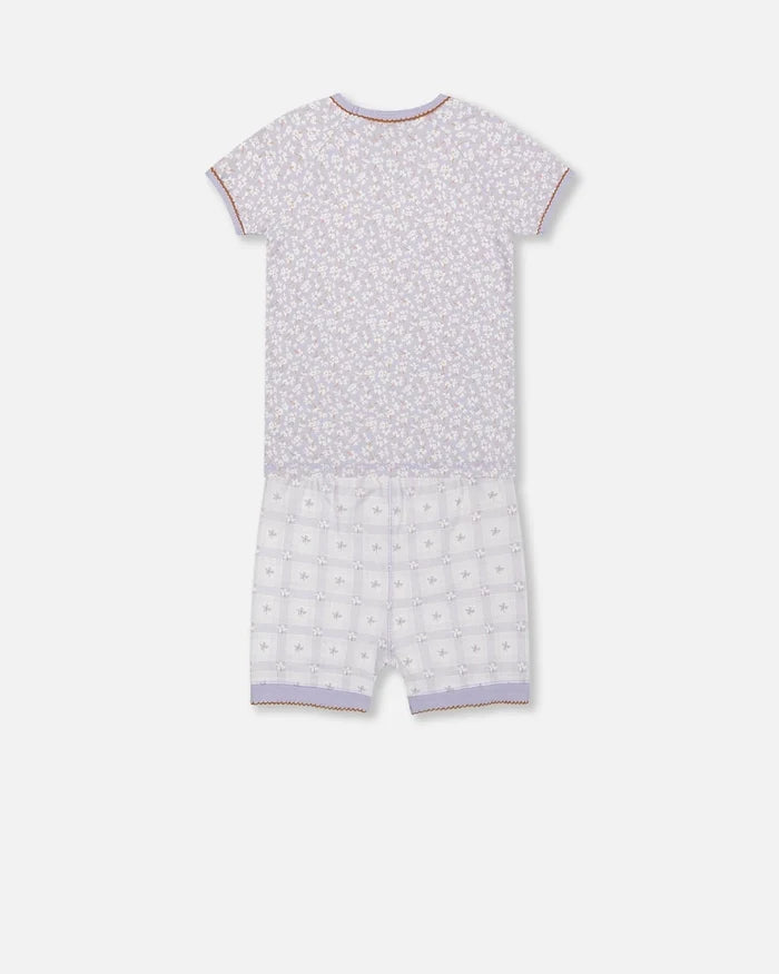 Deux Par Deux Organic Cotton Short Two Piece Pajama Set - Printed Little Flowers