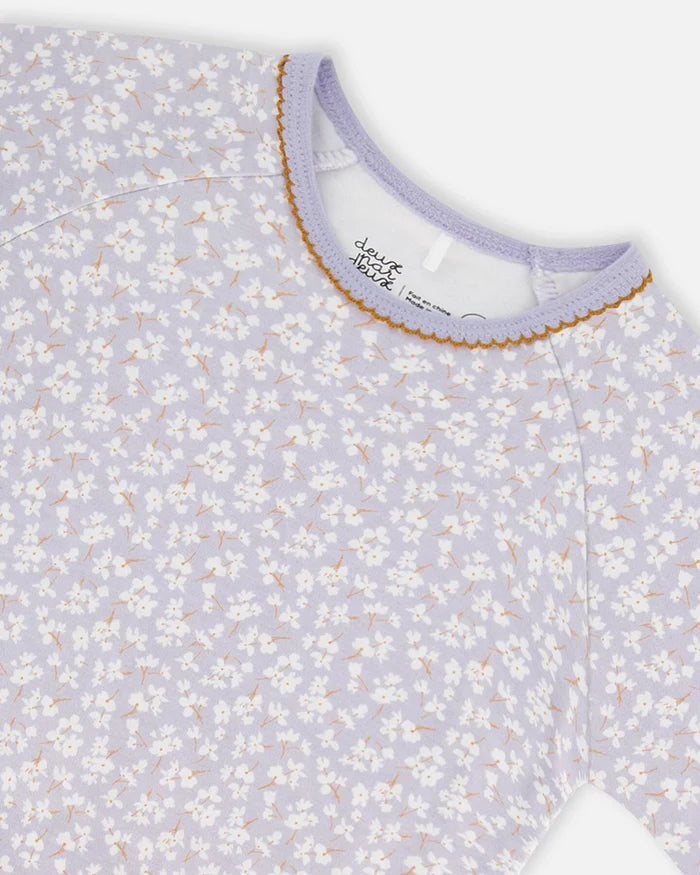 Deux Par Deux Organic Cotton Short Two Piece Pajama Set - Printed Little Flowers
