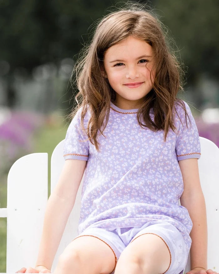Deux Par Deux Organic Cotton Short Two Piece Pajama Set - Printed Little Flowers