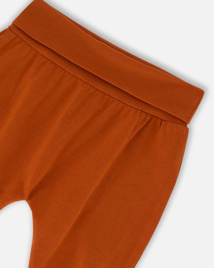 Deux Par Deux Organic Cotton Top And Evolutive Pant Set - Oatmeal And Cinnamon Puppy