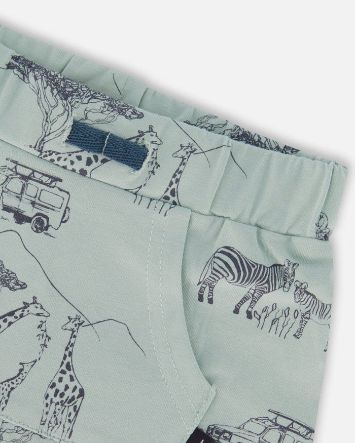 Deux Par Deux Organic Cotton Top & Short Set - Sage With Printed small Jungle