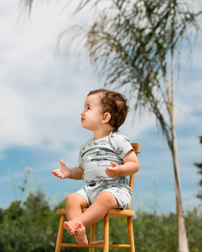 Deux Par Deux Organic Cotton Top & Short Set - Sage With Printed small Jungle
