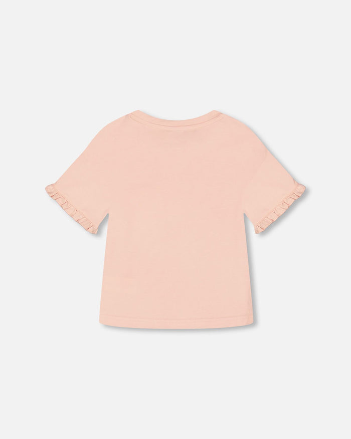 Deux Par Deux Organic Cotton Top With Print And Frills - Blush Pink