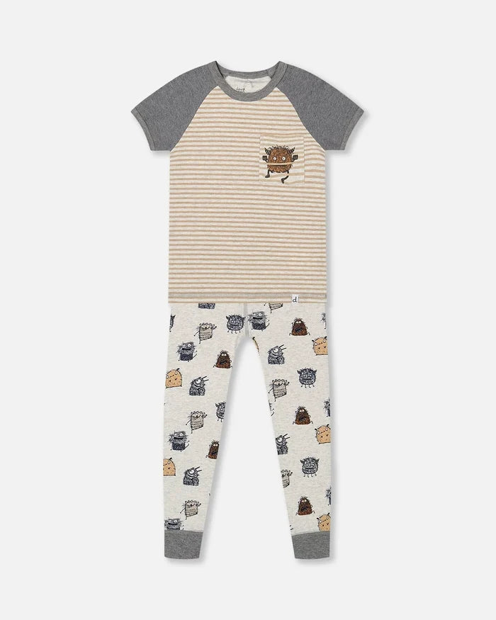 Deux Par Deux Organic Cotton Two Piece Pajama Set - Printed Monsters