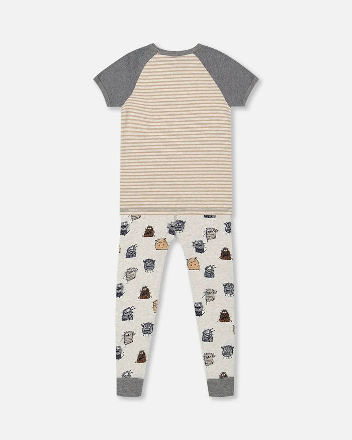 Deux Par Deux Organic Cotton Two Piece Pajama Set - Printed Monsters