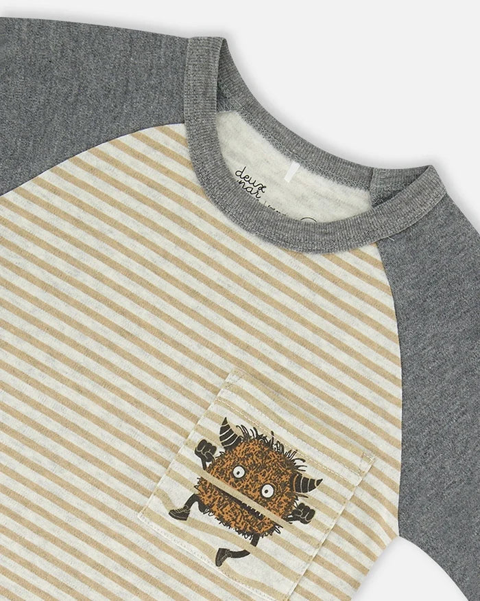 Deux Par Deux Organic Cotton Two Piece Pajama Set - Printed Monsters