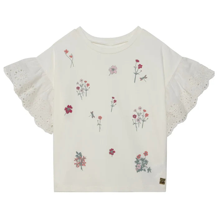 Deux Par Deux Organic Eyelet Sleeve Top - Off White