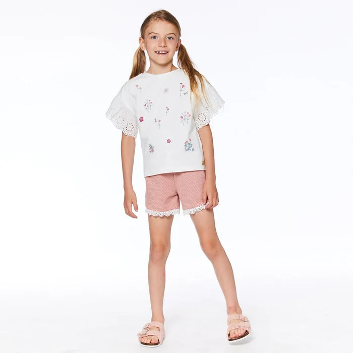 Deux Par Deux Organic Eyelet Sleeve Top - Off White