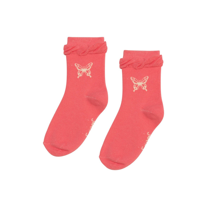Deux Par Deux Print Jacquard Socks - Coral Pink Butterfly