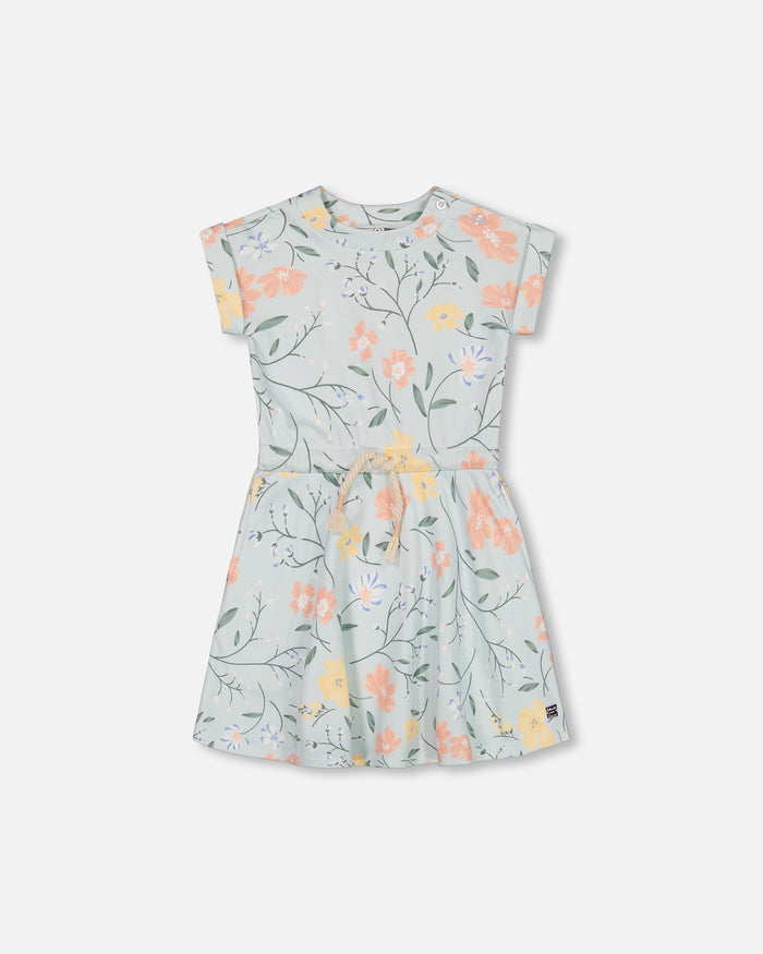 Deux Par Deux Printed French Terry Dress - Baby Blue Flowers