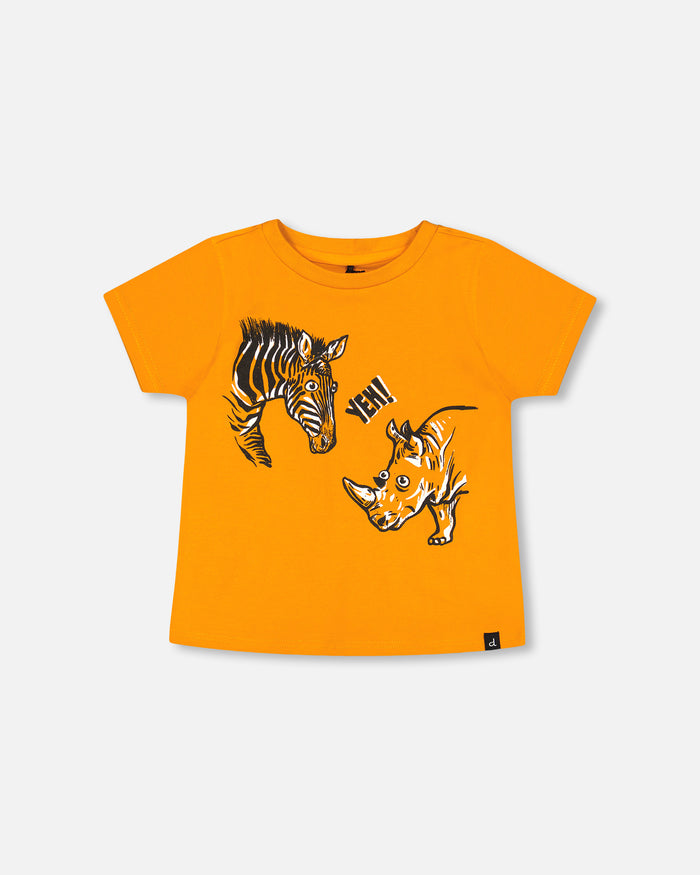 Deux Par Deux Printed Organic Jersey T-Shirt - Golden Oak
