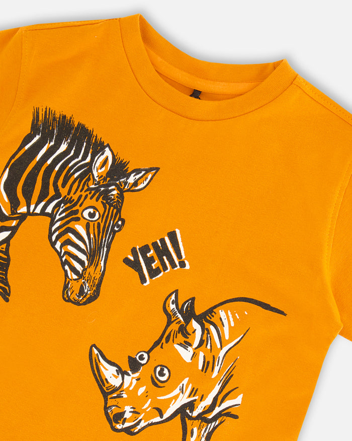Deux Par Deux Printed Organic Jersey T-Shirt - Golden Oak